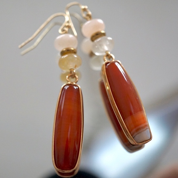 NEW Red Calcite and Quartz Earrings - Picture 3 of 7